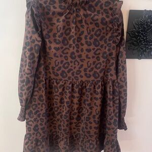 Brown Leopard Print Long Sleeve Dress